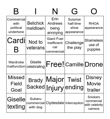 Super Bowl Bingo Card