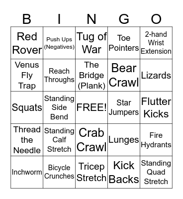 Speed Fitness Bingo Card