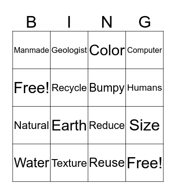 Rocks and Resources Bingo Card