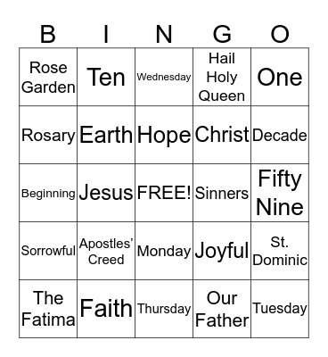 ROSARY Bingo Card