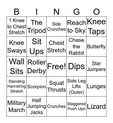 Speed Fitness Bingo Card