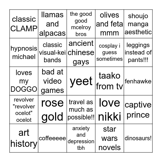 natalie culture Bingo Card