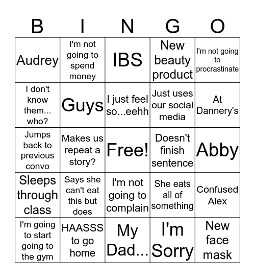 Aexism Bingo Card