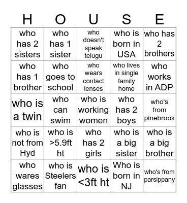 HOUSE WARMING Bingo Card