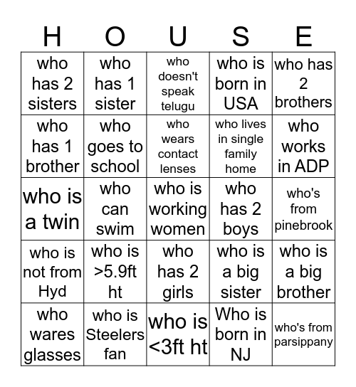 HOUSE WARMING Bingo Card