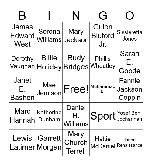 Black History Bingo Card