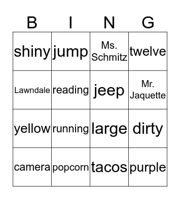 Grammar Bingo Card