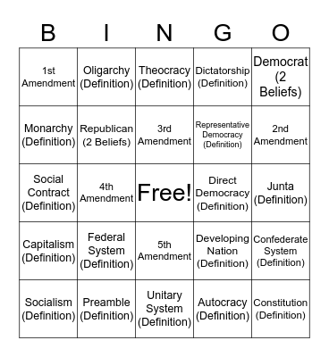 Intro To Government Bingo Card