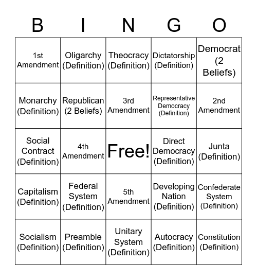 Intro To Government Bingo Card