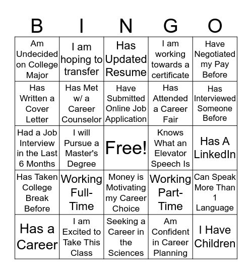 Human Career Bingo Card