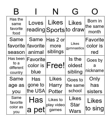 Getting to Know Each Other Bingo Card