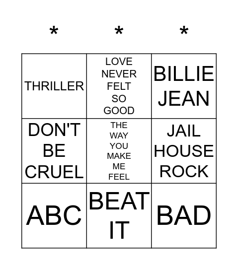 MICHAEL & ELVIS Bingo Card