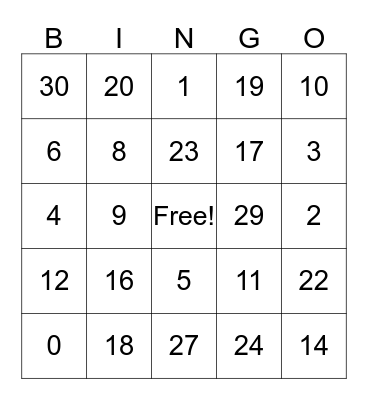 numbers in french Bingo Card