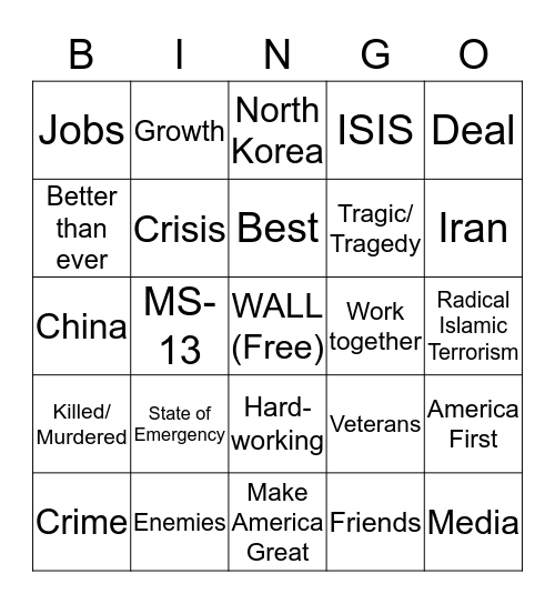 SOTU 2019 BINGO Card