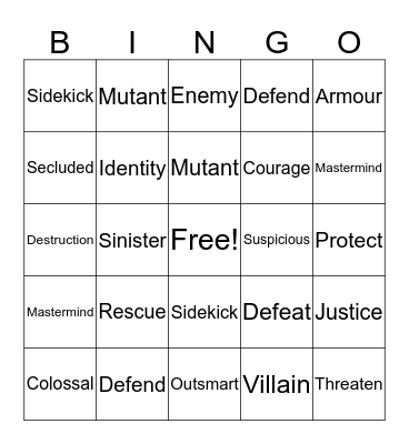 Superhero Vocabulary Bingo Card