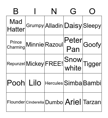 Disney Bingo Card