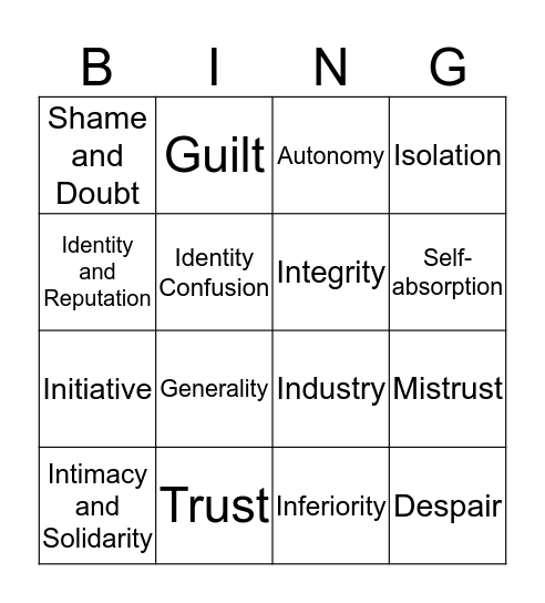 Psychosocial Development Bingo Card