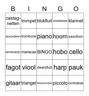 Muziekinstrumenten Bingo Card