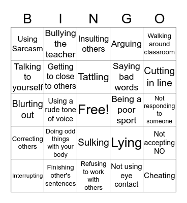 Boy's Group  Bingo Card