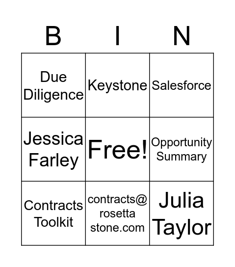Legal Bingo Card