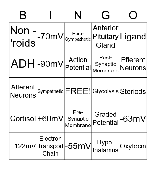 Physiology Bingo Card