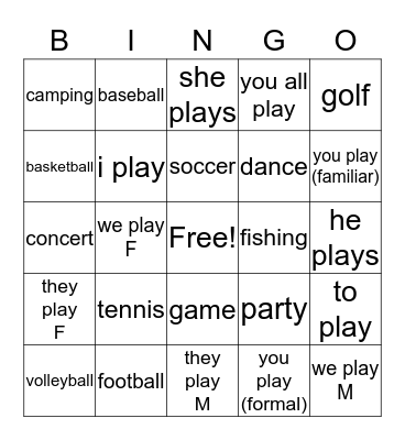 Quieres ir conmingo? Bingo Card