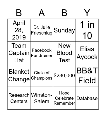 March for Babies Bingo Card