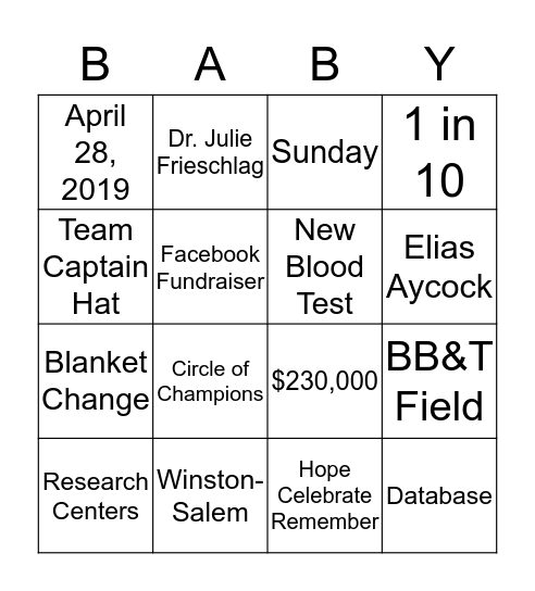 March for Babies Bingo Card