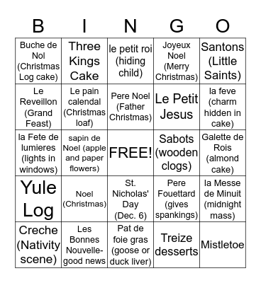 Christmas in France Bingo Card