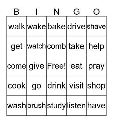 Present Tense Verbs Bingo Card