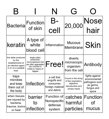 Immune Systems Bingo Card
