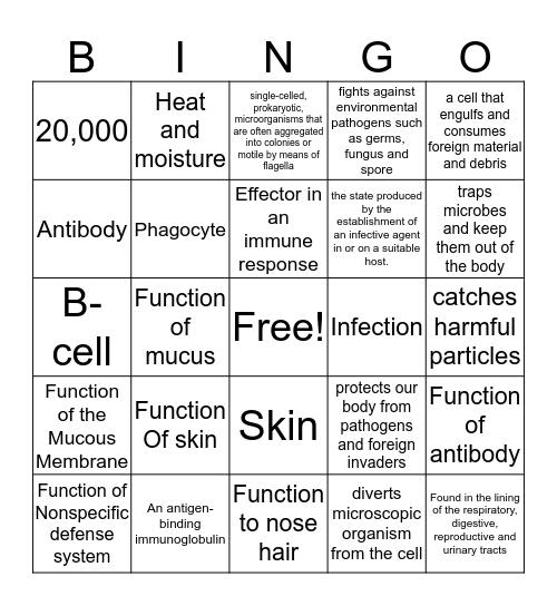 Immune Systems Bingo Card