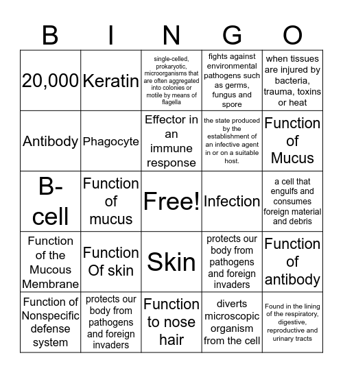 Immune Systems Bingo Card