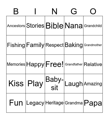 Grandparent's Day Bingo Card