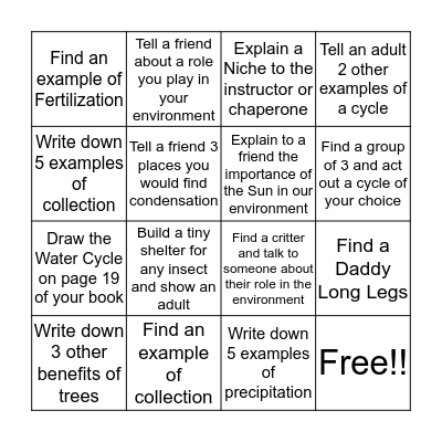 Nature's Niche Bingo Card