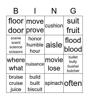 KIT 5 IRREGULAR WORDS Bingo Card
