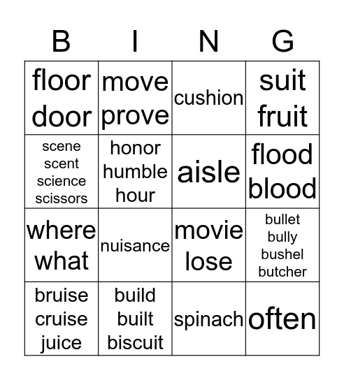 KIT 5 IRREGULAR WORDS Bingo Card