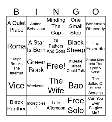 Oscars Bingo Card
