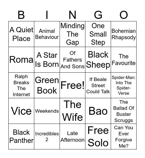 Oscars Bingo Card