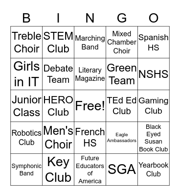 Get Involved at Seneca! Bingo Card