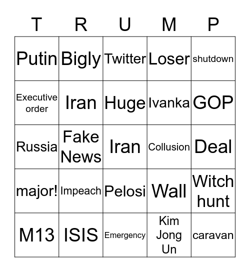State of the Union Bingo Card