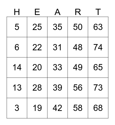 Valentine's HEART Bingo Card