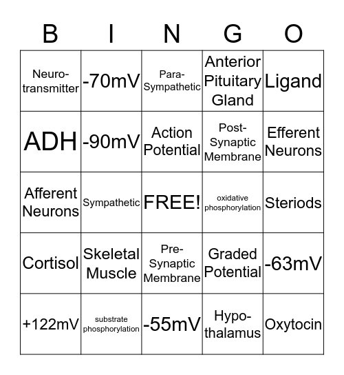 Physiology Bingo Card