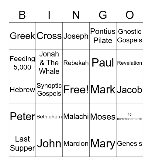 BIBLE BINGO Card