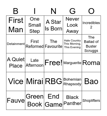 Oscars Bingo Card
