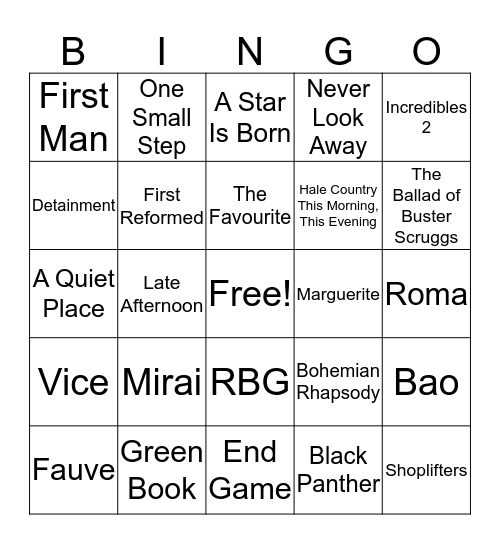 Oscars Bingo Card