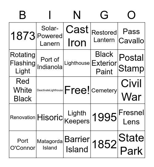 Friends of POC Library - Matagorda Lighthouse Bingo Card