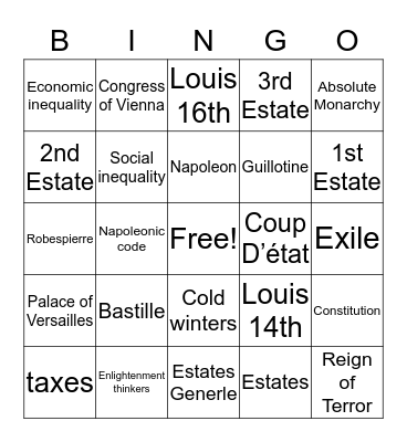 French Revolution Bingo Card