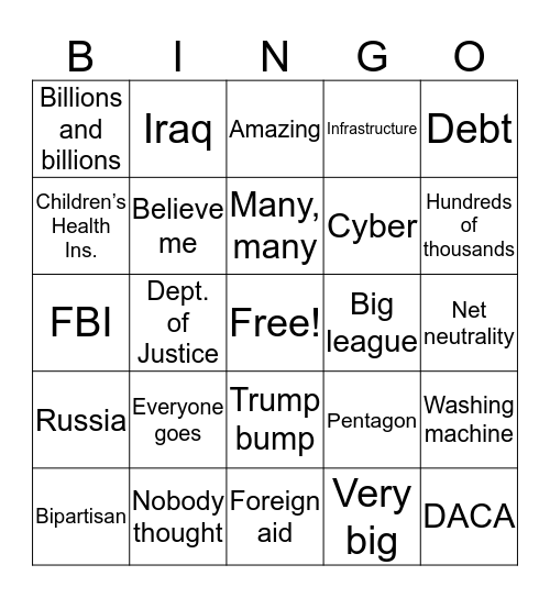 SOTU 2019 Bingo Card