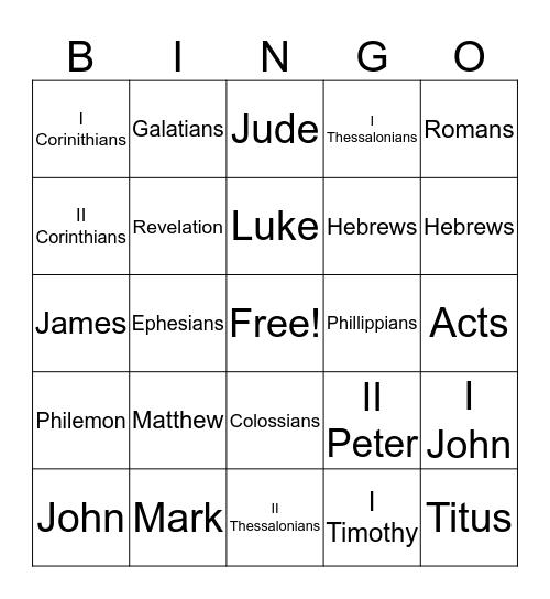 BIBLE BINGO Card